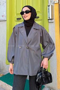 Anthracite Balloon Sleeve Arm Parachute Fabric Trench Coat