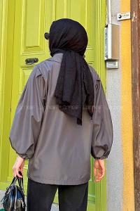 Anthracite Balloon Sleeve Arm Parachute Fabric Trench Coat