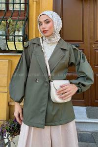 Lamelif Pamela Balon Kol Trenç  Asker Yeşili