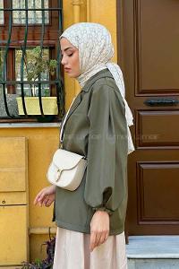 Lamelif Pamela Balon Kol Trenç  Asker Yeşili