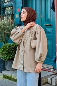 Lamelif Pamela Balon Kol Trenç  Bej