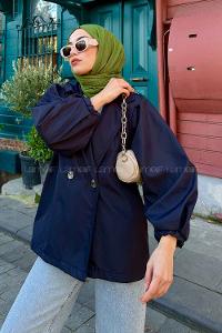 Lamelif Pamela Balon Kol Trenç  Lacivert