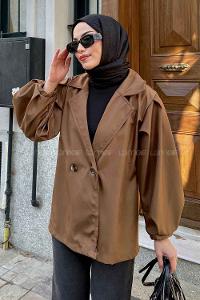 Lamelif Pamela Balon Kol Trenç Vizonrengi