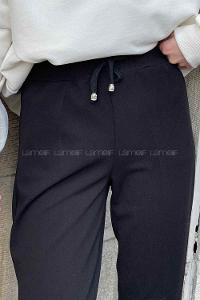 Black Crepe Fabric Elastic Waist Material Pants