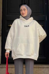 Lamelif Calm Baskı Detaylı Sweatshirt Ekru