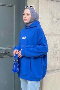 Lamelif Calm Baskı Detaylı Sweatshirt Saks Mavisi