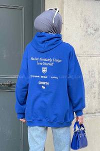 Lamelif Calm Baskı Detaylı Sweatshirt Saks Mavisi