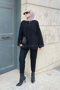 Black Mandarin Collar Long Arm Without Accessories Knitwear Regular Trousers Comfortable Suit