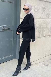 Black Mandarin Collar Long Arm Without Accessories Knitwear Regular Trousers Comfortable Suit