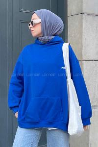 Lamelif Present Baskı Detaylı Sweatshirt Mavi