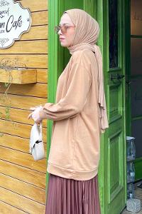 Lamelif  Bisiklet Yaka  İki İplik Düz Sweat Sütlü Kahve