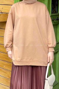 Lamelif  Bisiklet Yaka  İki İplik Düz Sweat Sütlü Kahve