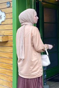 Lamelif  Bisiklet Yaka  İki İplik Düz Sweat Sütlü Kahve