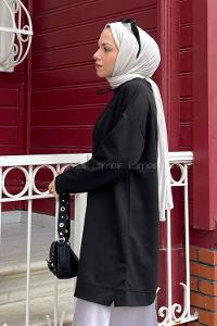 Black Mandarin Collar Long Arm Unprinted Sweatshirt