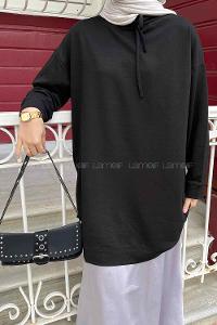 Black Mandarin Collar Long Arm Unprinted Sweatshirt