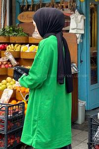 Green Mandarin Collar Long Arm Unprinted Sweatshirt