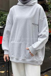 Lamelif Present Baskı Detaylı Sweatshirt Gri