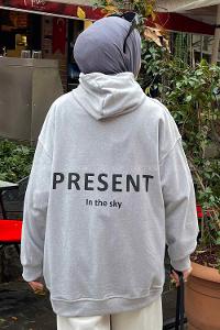 Lamelif Present Baskı Detaylı Sweatshirt Gri