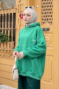 Lamelif Present Baskı Detaylı Sweatshirt Yeşil