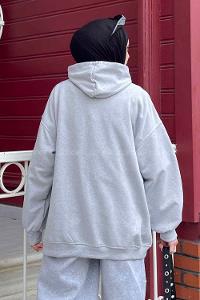 Lamelif Usa Baskılı Sweatshirt Gri