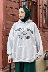 Lamelif Wrstbhvr Baskılı Sweatshirt Gri