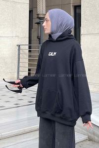 Lamelif Calm Baskı Detaylı Sweatshirt Siyah
