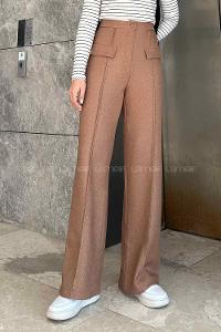 Camel Wool Cotton Normal Waist Linen Pants