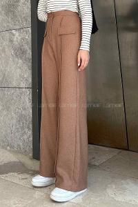 Camel Wool Cotton Normal Waist Linen Pants