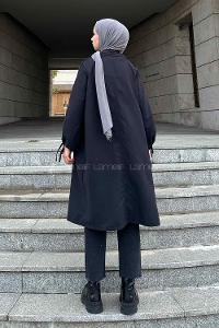 Black Bat Sleeve Arm Without Accessories Cotton Trench Coat