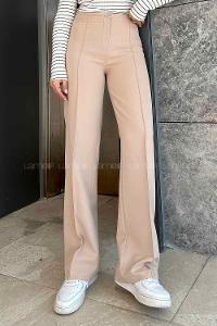 Lamelif Çımalı Bol Paça Pantolon Sütlükahve