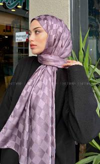 Lamelif Dama Desen Jakar Şal Leylak