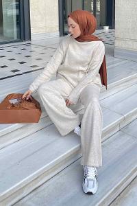 Lamelif Düz İkili Takım Krem