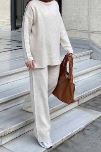 Lamelif Düz İkili Takım Krem