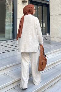 Lamelif Düz İkili Takım Krem