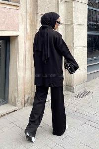 Black Choker Neck Long Arm Without Accessories Knitwear Regular Trousers Comfortable Suit