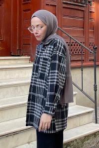 Modalamelif Ekose Desen Gömlek Gri Siyah