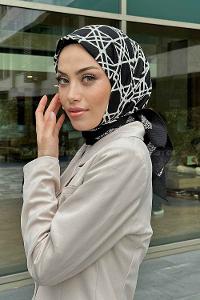 Lamelif Geometrik Desen Mio Caz Eşarp Siyah