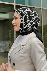 Lamelif Geometrik Desen Mio Caz Eşarp Siyah