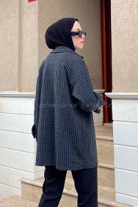 Anthracite Shirt Collar Sleeveless Arm Wool Printed Shirt