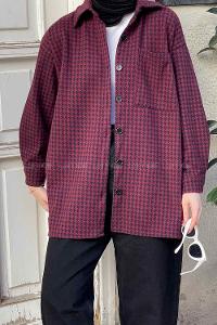 Modalamelif Kazayağı Desen Gömlek Bordo