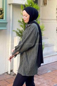 Lamelif Kazayağı Desen Gömlek Haki