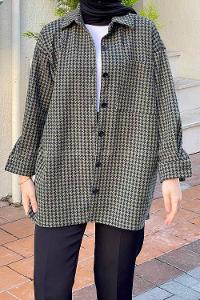 Lamelif Kazayağı Desen Gömlek Haki