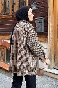 Modalamelif Kazayağı Desen Gömlek Sütlü Kahve