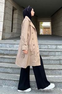 Dark Mink Long Arm Belted Cotton Trench Coat