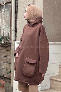 Lamelif Körük Cepli Sweatshirt Acı Kahve