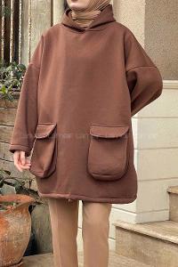 Lamelif Körük Cepli Sweatshirt Acı Kahve