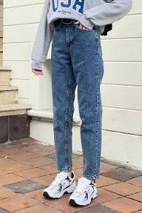 Denim Blue Cotton High Waist Denim Pants