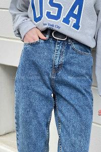 Denim Blue Cotton High Waist Denim Pants