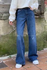 Lamelif Palazzo Yırtık Jean  Kot Mavisi