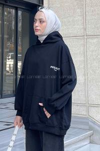 Lamelif Present Baskı Detaylı Sweatshirt Siyah